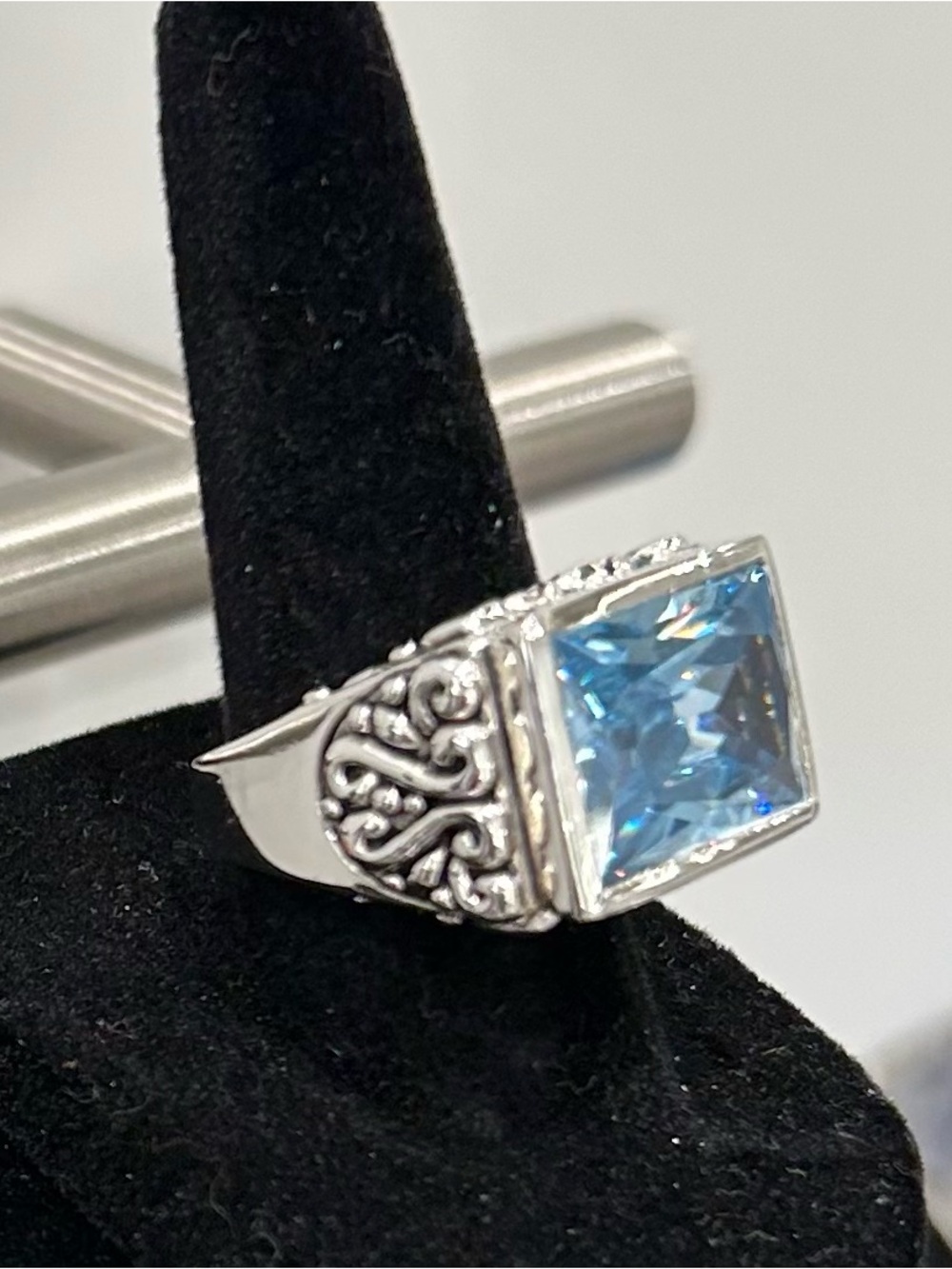 Barse Sterling Silver Ring with Light Blue Rectangular Gemstone - Picture 3 of 8